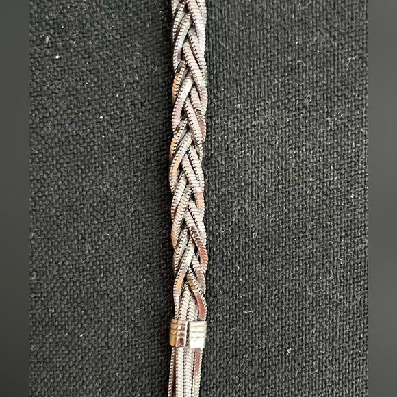 Elegant Gunmetal Multi-Layer Necklace Braided Chain Liquid Silver 6 Strands VTG - Picture 11 of 11